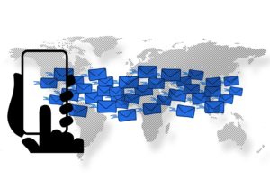 emails sending from a phone all over the world segmented by geography